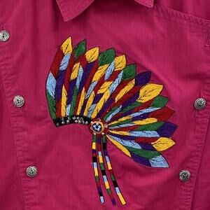 Blue Canyon Shirt Embroidered Native Headdress Womens size Small Bib Front